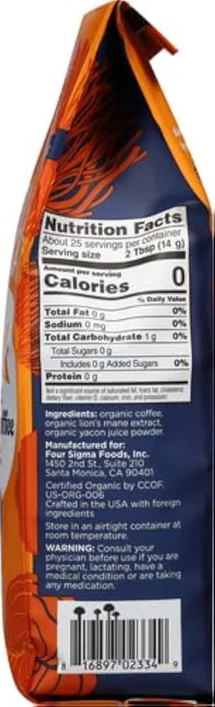 Four Sigmatic Organic Cold Brew Coffee Grounds | Dark Roast, Coarse Grounds with Lion's Mane and Chaga | Cold Brew Mushroom Coffee for Crash-Free Focus | 12 oz Bag