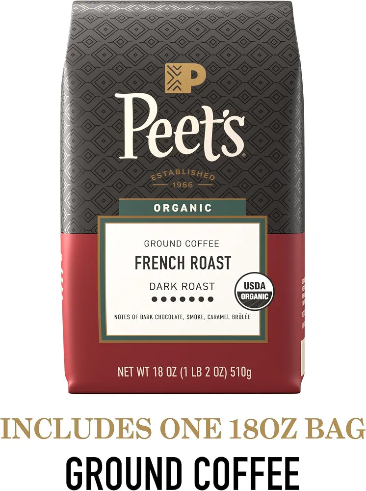 Peet's Coffee Ground Coffee Dark Roast, Organic French Roast, 18 Ounces