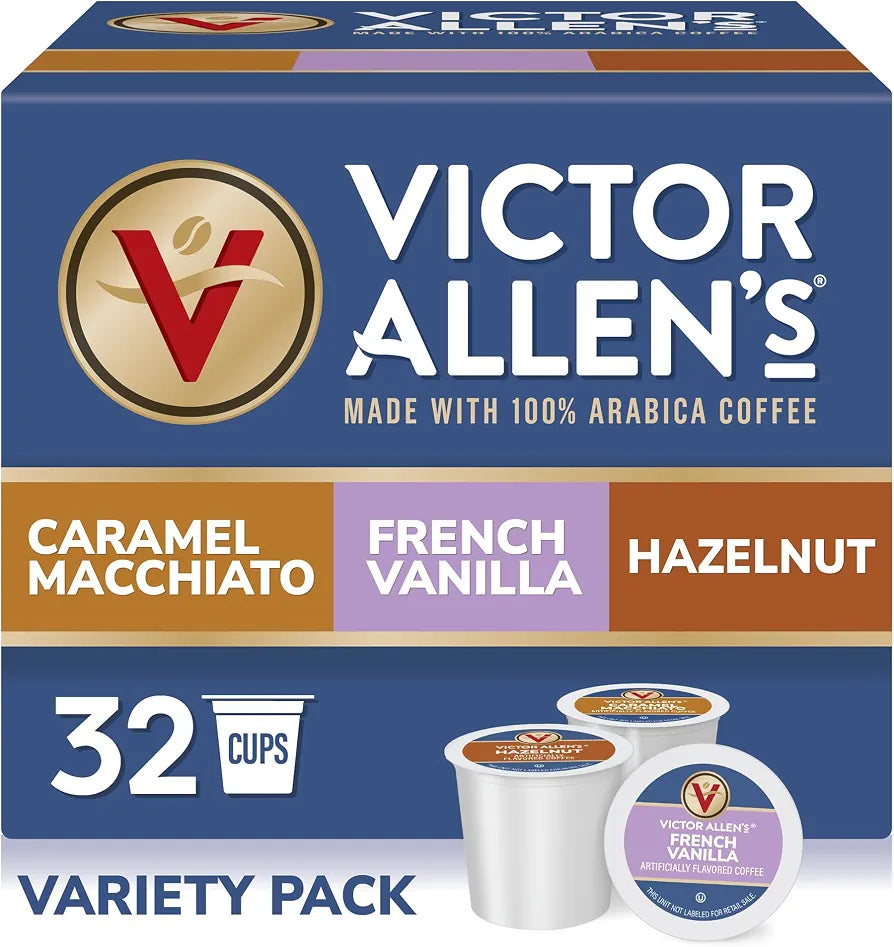 Victor Allen's Coffee Variety Pack (French Vanilla Flavored, Caramel Macchiato, Hazelnut), 32 Count, Single Serve Coffee Pods for Keurig K-Cup Brewers