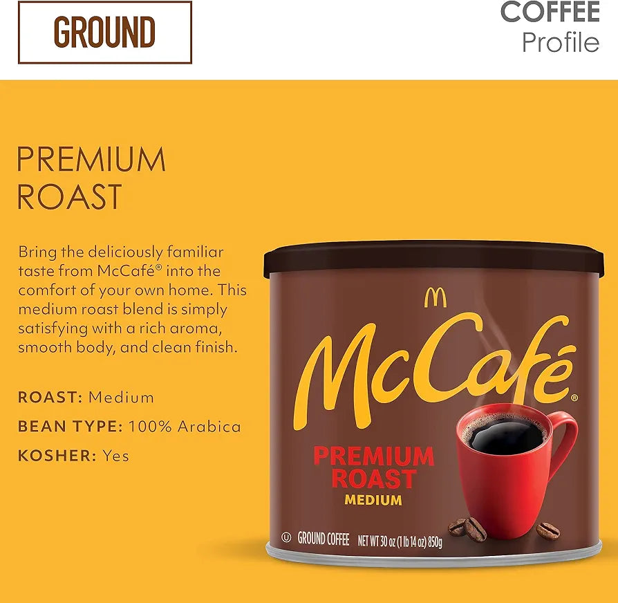McCafe Premium Roast, Medium Roast Ground Coffee, 30 oz Canister