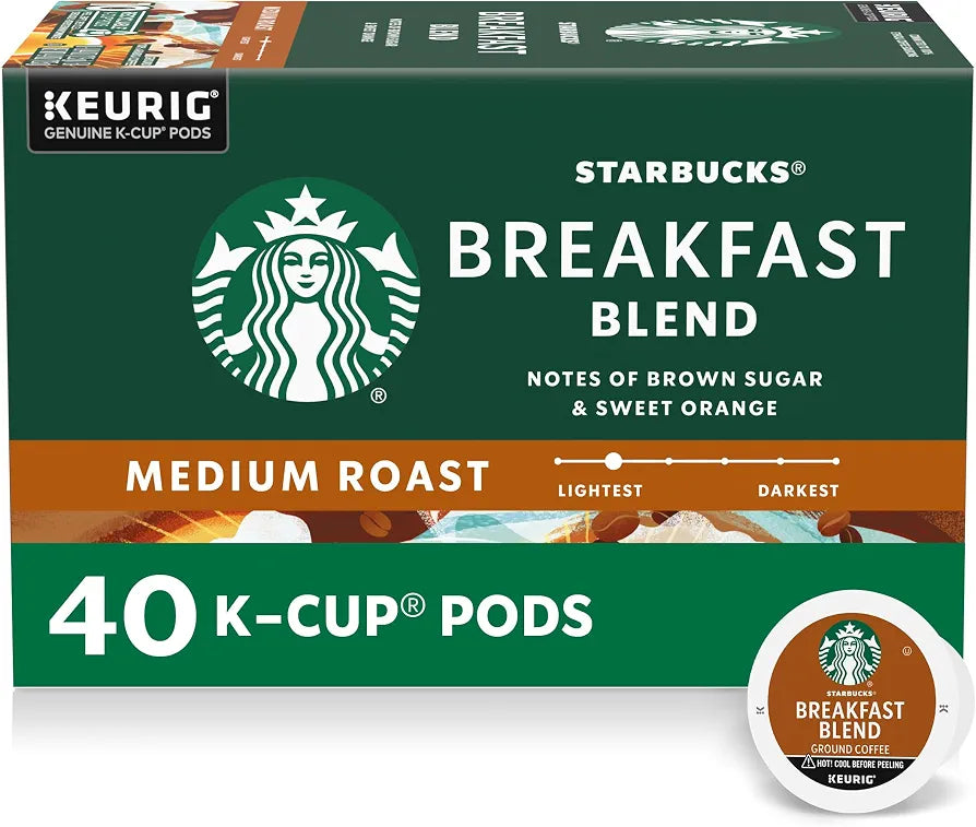 Starbucks K-Cup Coffee Pods, Breakfast Blend Medium Roast, 40 Count