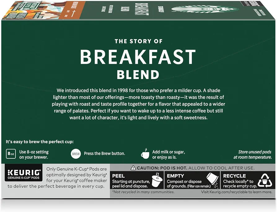 Starbucks K-Cup Coffee Pods, Breakfast Blend Medium Roast, 40 Count