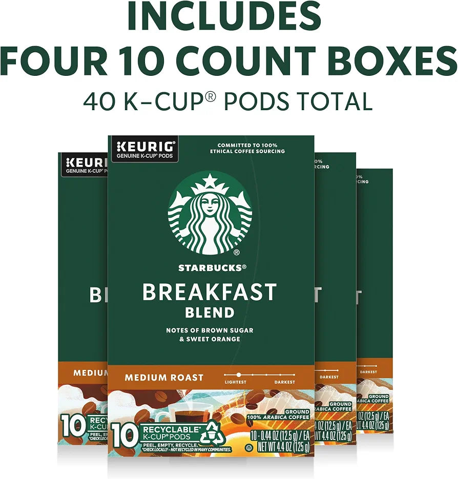 Starbucks K-Cup Coffee Pods, Breakfast Blend Medium Roast, 40 Count